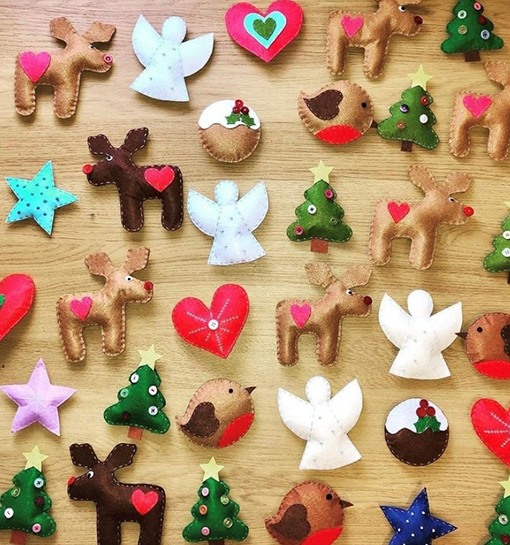 felt Christmas decorations made by a student