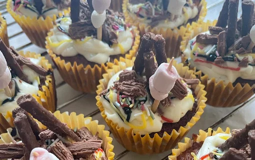 a tray of cakes