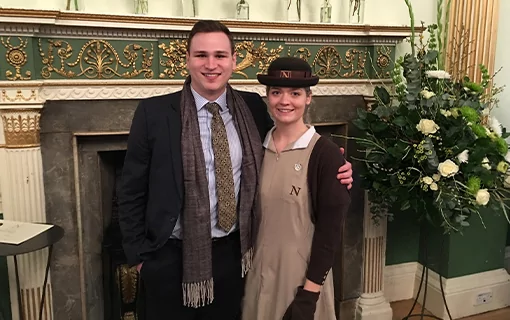 A female Norland Nanny student with a male in the Assembly Rooms, Bath