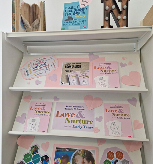 Books displayed in the Norland library