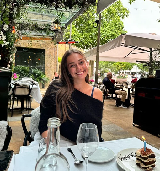 Norland student out for lunch smiling to camera