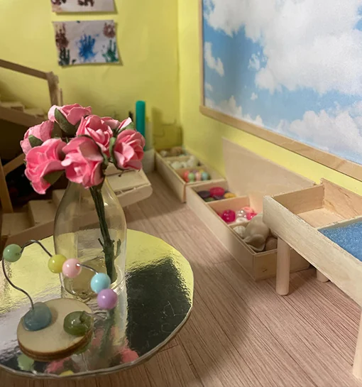 Model of a Reggio Emilia inspired home play environment created for an assessment on the BA (Hons) Early Childhood Education and Care module on Play