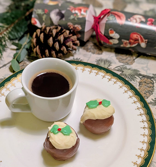 Christmas pudding truffles on plate