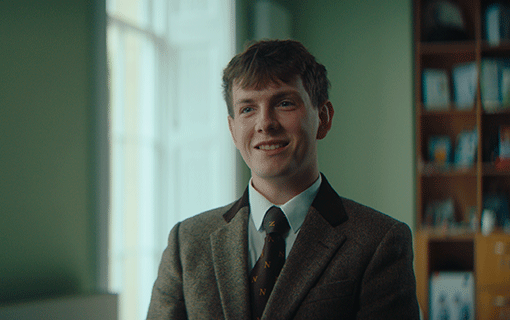 Student smiling during filmed interview