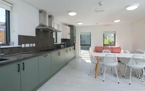 A kitchen and dining area in a student accommodation property in Bath
