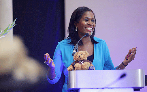 Children's author Laura Henry-Allain giving speech at Norland graduation