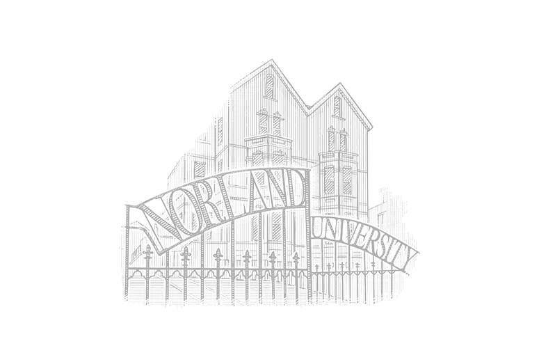 an illustrated etching of the Norland College gates where students study an early years course
